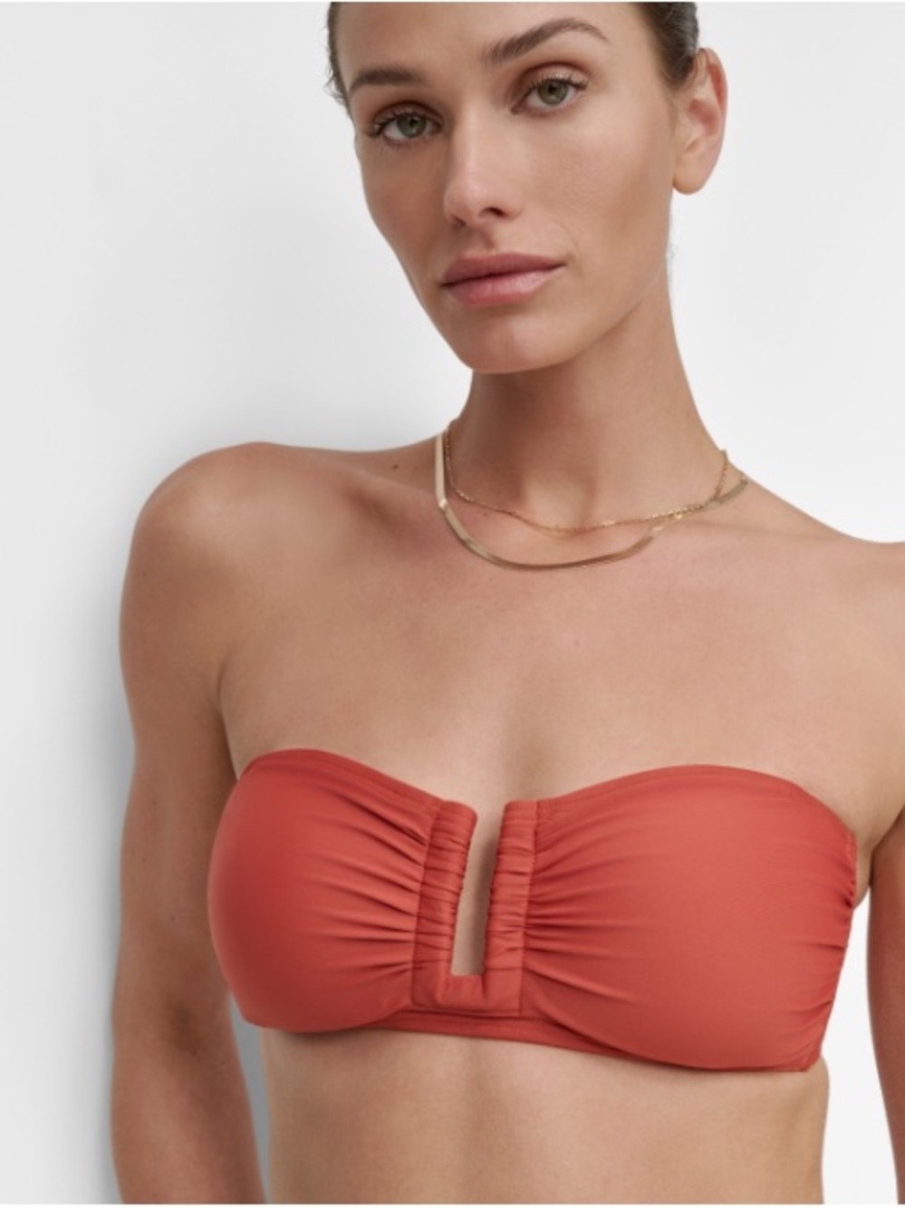 DKNY Women’s Shirred U-Wire Bandeau Bikini Top - Sunset Size M